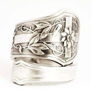 Boho Cross and Flower Spoon Ring #820